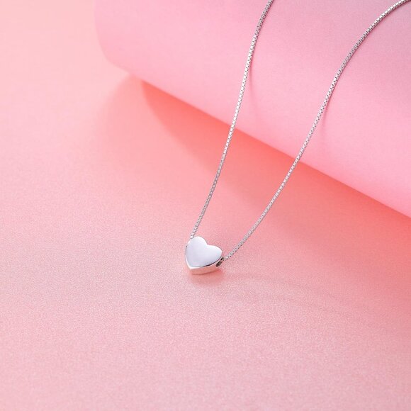 Genuine 925 Sterling Silver Tiny Love Heart Pendant Necklace for Women Simple Sw - Picture 3 of 8